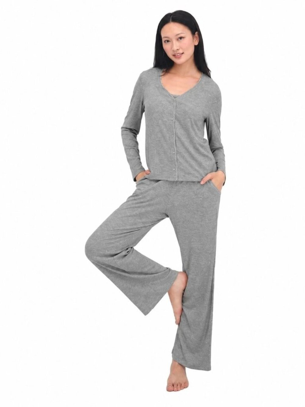 Live 2 Lounge Womens Gray 3-Piece Set - Tank Top Cardigan Wide-Leg Pants Size S